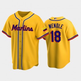 Marlins 2022 Colombian Heritage Joey Wendle Yellow Replica Jersey