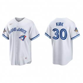 Alejandro Kirk Toronto Blue Jays White 1992 World Series Patch 30th Anniversary Cooperstown Collection Jersey