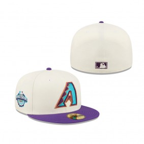 Men's Arizona Diamondbacks White Purple Cooperstown Collection 2001 World Series Chrome 59FIFTY Fitted Hat