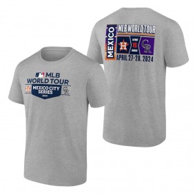 Men's Houston Astros vs. Colorado Rockies Heather Gray 2024 MLB World Tour Mexico City Series Matchup T-Shirt