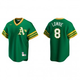 Men's Oakland Athletics Jed Lowrie Kelly Green Cooperstown Collection Road Jersey