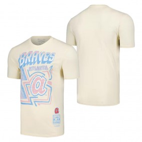 Men's Atlanta Braves Mitchell & Ness Cream Cooperstown Collection Sidewalk Sketch T-Shirt
