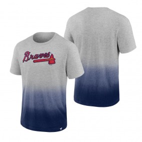 Men's Atlanta Braves Fanatics Branded Heathered Gray Heathered Navy Iconic Team Ombre Dip-Dye T-Shirt
