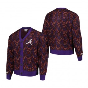 Men's Atlanta Braves PLEASURES Purple Cheetah Cardigan Button-Up Sweater