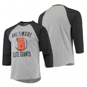 Men's Baltimore Elite Giants Stitches Heathered Gray Black Negro League Wordmark Raglan 3-4-Sleeve T-Shirt