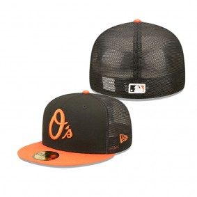 Men's Baltimore Orioles Black Orange Team On-Field Replica Mesh Back 59FIFTY Fitted Hat