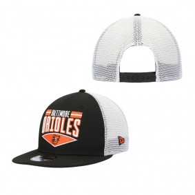 Men's Baltimore Orioles Black White Base Trucker 9FIFTY Snapback Hat