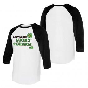 Men's Baltimore Orioles Tiny Turnip White Black Lucky Charm Raglan T-Shirt