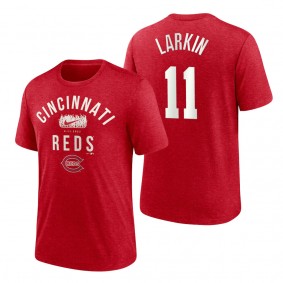 Reds Barry Larkin Red 2022 Field of Dreams Lockup Tri-Blend T-Shirt