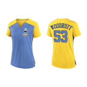 Brandon Woodruff Women's Brewers Gold City Connect Exceed Boxy V-Neck T-Shirt