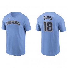Men's Milwaukee Brewers Keston Hiura Light Blue Name & Number Nike T-Shirt