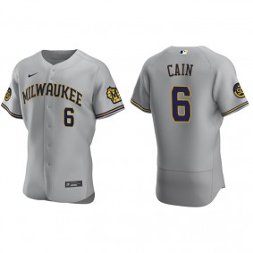 Men's Milwaukee Brewers Lorenzo Cain Gray Authentic Road Jersey