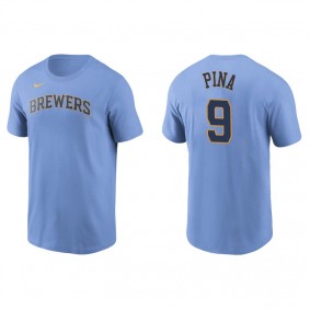 Men's Milwaukee Brewers Manny Pina Light Blue Name & Number Nike T-Shirt