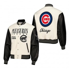 Men's Chicago Cubs PLEASURES White Full-Snap Varsity Jacket