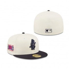 Men's Chicago Cubs White Navy Cooperstown Collection West Side Grounds Chrome 59FIFTY Fitted Hat