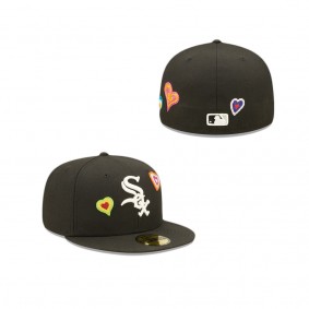 Chicago White Sox All Over Embroidered Chain Stitch Heart Pink Bottom 59FIFTY Fitted Hat Black