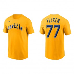 Chris Flexen Seattle Mariners Gold 2023 City Connect Wordmark T-Shirt