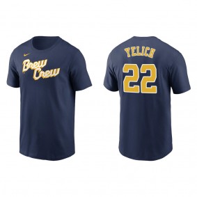Christian Yelich Brewers Navy City Connect Wordmark T-Shirt