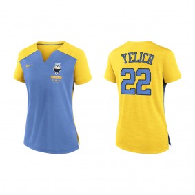 Christian Yelich Women's Brewers Gold City Connect Exceed Boxy V-Neck T-Shirt