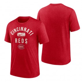 Cincinnati Reds Heathered Red 2022 Field of Dreams Lockup Tri-Blend T-Shirt