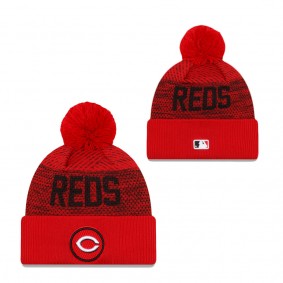 Men's Cincinnati Reds Red Authentic Collection Sport Cuffed Knit Hat with Pom