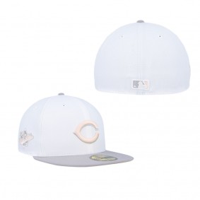 Men's Cincinnati Reds White Gray 1990 World Series Side Patch Peach Undervisor 59FIFTY Fitted Hat