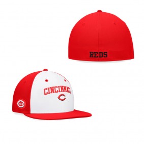 Men's Cincinnati Reds White Red Iconic Color Blocked Fitted Hat