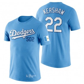 Clayton Kershaw Dodgers Guatemalan Heritage Night Blue T-Shirt