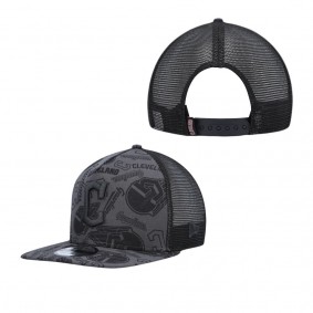 Men's Cleveland Guardians Black Repeat A-Frame 9FIFTY Trucker Snapback Hat