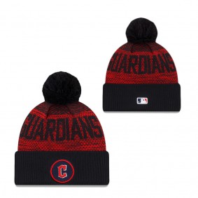 Men's Cleveland Guardians Navy Authentic Collection Sport Cuffed Knit Hat with Pom