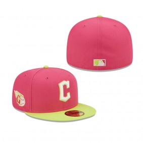 Men's Cleveland Guardians Pink Primary Logo Beetroot Cyber 59FIFTY Fitted Hat