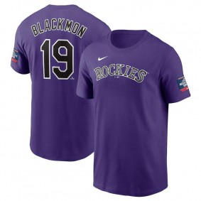 Men's Colorado Rockies Charlie Blackmon Purple 2024 MLB World Tour Mexico City Series Name & Number T-Shirt