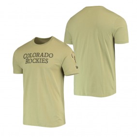 Men's Colorado Rockies New Era Olive Brushed Armed Forces T-Shirt