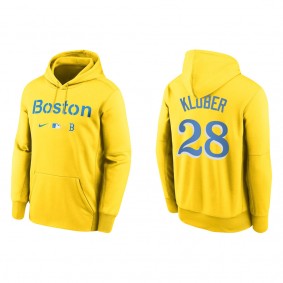 Corey Kluber Men's Boston Red Sox Nike Gold City Connect Baseball Therma Pullover Hoodie