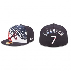 Dansby Swanson Atlanta Braves Navy 2022 4th of July Stars Stripes On-Field 59FIFTY Fitted Hat