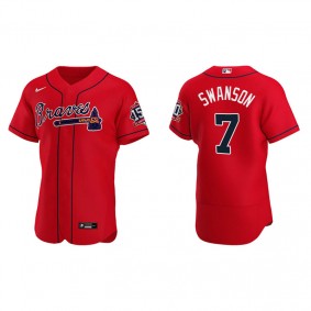 Dansby Swanson Men's Atlanta Braves Red Alternate 2021 World Series 150th Anniversary Jersey