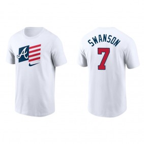 Dansby Swanson Atlanta Braves White Americana Flag T-Shirt