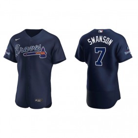Dansby Swanson Atlanta Braves Navy Alternate 2021 World Series Champions Authentic Jersey