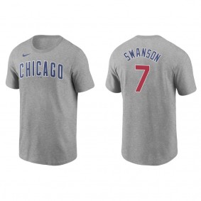 Dansby Swanson Men's Chicago Cubs Javier Baez Nike Gray Name & Number T-Shirt
