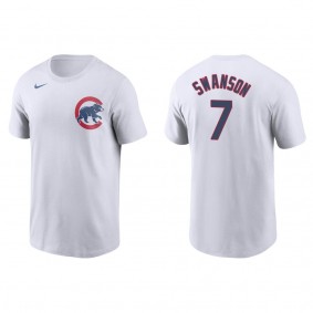 Dansby Swanson Men's Chicago Cubs Javier Baez Nike White Name & Number T-Shirt
