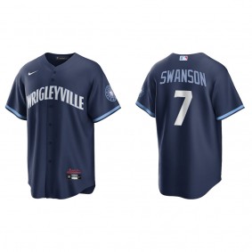 Dansby Swanson Men's Chicago Cubs Nike Navy City Connect Replica Jersey