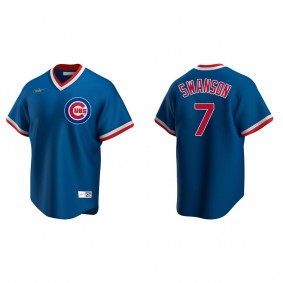 Dansby Swanson Men's Chicago Cubs Nike Royal Road Cooperstown Collection Jersey