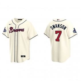 Dansby Swanson Men's Atlanta Braves Cream Alternate 2021 World Series Champions Replica Jersey
