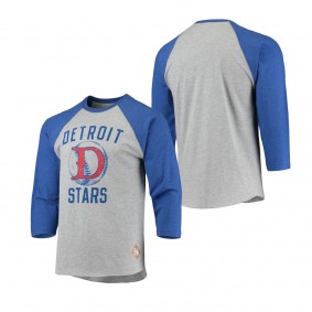Detroit Stars Stitches Negro League Wordmark Raglan 3-4-Sleeve T-Shirt Heathered Gray Royal