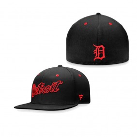 Men's Detroit Tigers Black Iconic Wordmark Fitted Hat