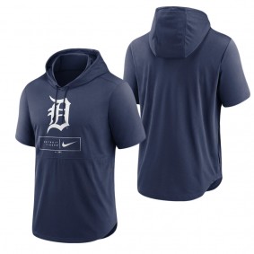 Detroit Tigers Navy Logo Lockup Performance Short-Sleeved Pullover Hoodie