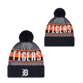 Men's Detroit Tigers Navy Striped Cuffed Knit Hat with Pom