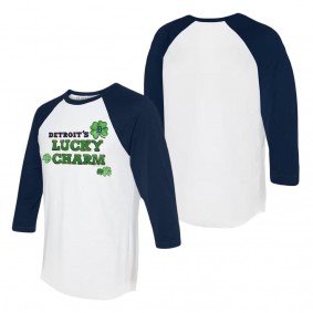 Men's Detroit Tigers Tiny Turnip White Navy Lucky Charm Raglan T-Shirt
