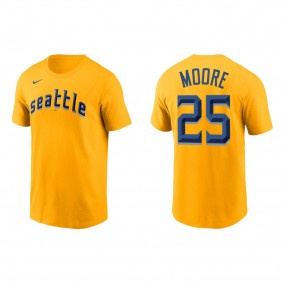 Dylan Moore Seattle Mariners Gold 2023 City Connect Wordmark T-Shirt
