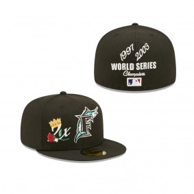 Men's Florida Marlins Black Cooperstown Teams 2x World Series Champions Crown 59FIFTY Fitted Hat